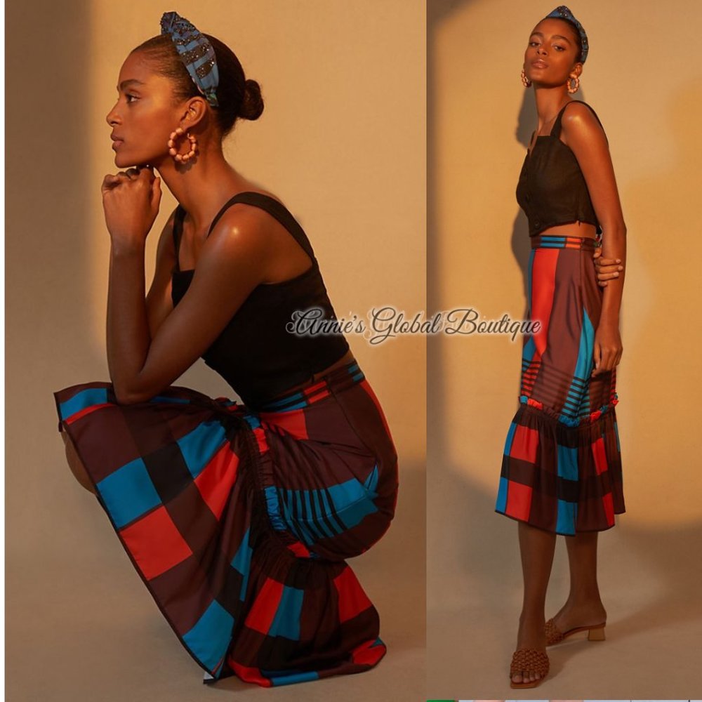 NWT ANTHROPOLOGIE Eva Franco Plaid Flounced Midi Skirt. Size 12 - Picture 12 of 16